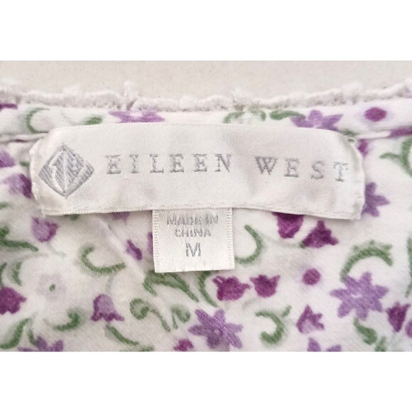Eileen West Cotton Flannel Nightgown Purple Small Floral Print Lace Trim Sz M - Picture 2 of 8